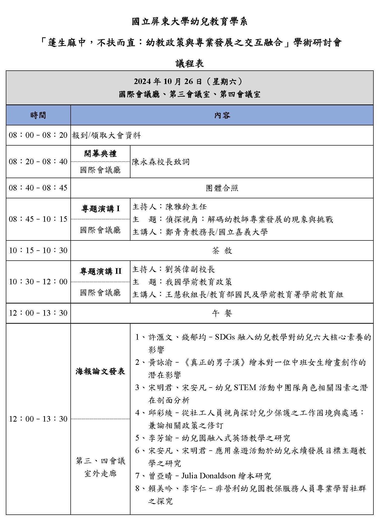 研討議程表